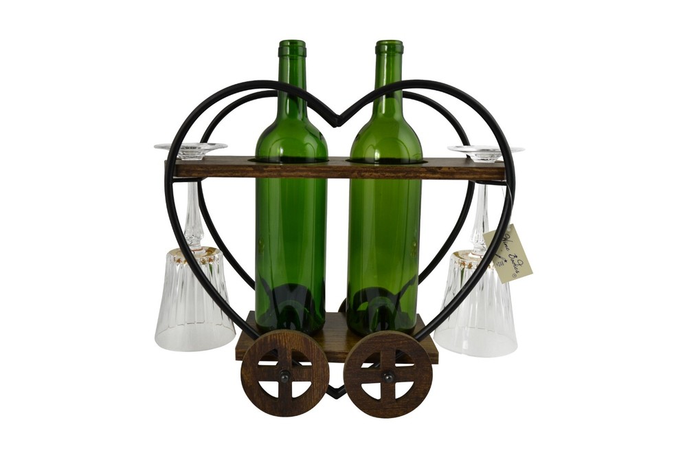 14" Wooden Heart Wagon Double Bottle Holder