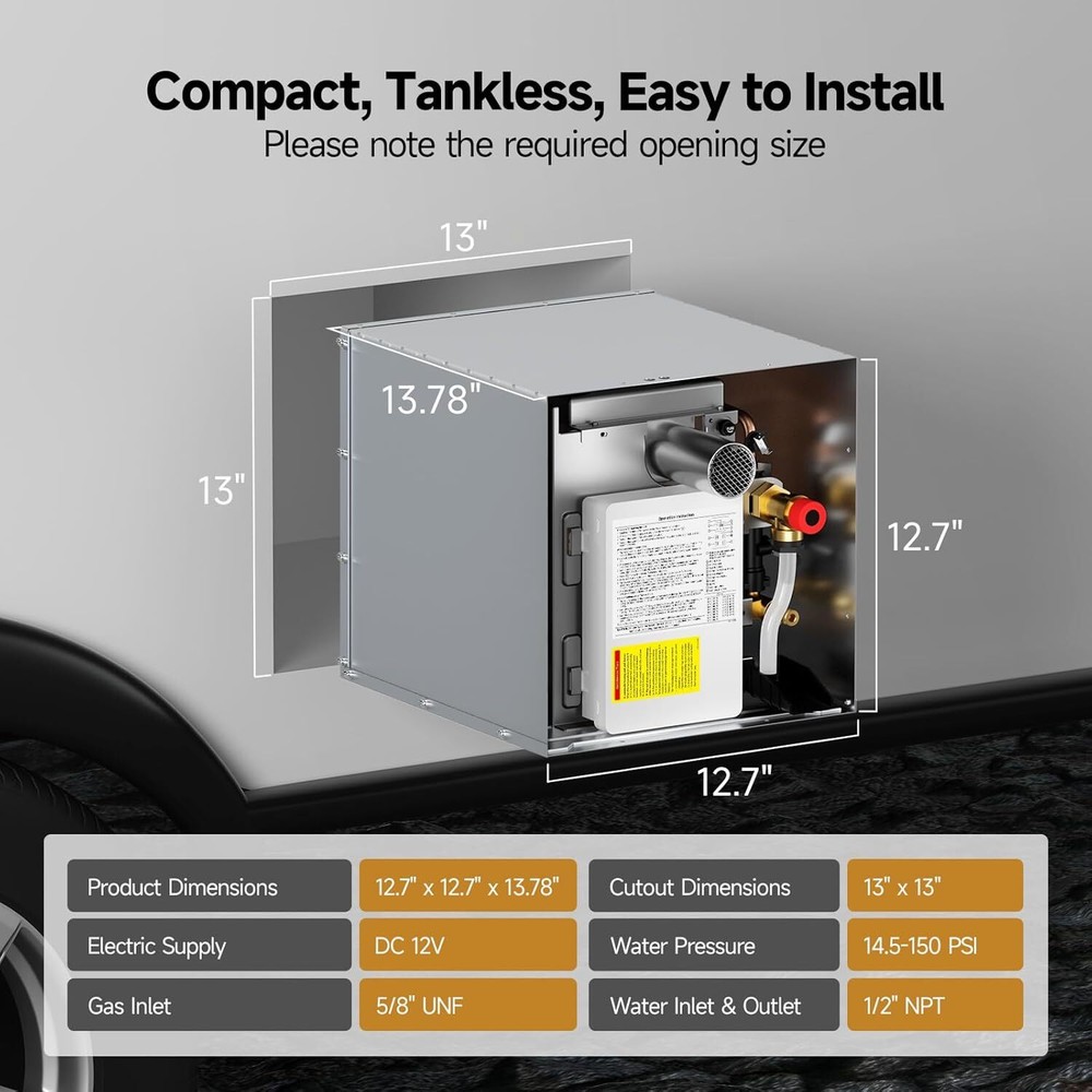 65,000 BTU RV Tankless Water Heater Propane Gas w/ 15"x18" Door Replace 6 Gallon