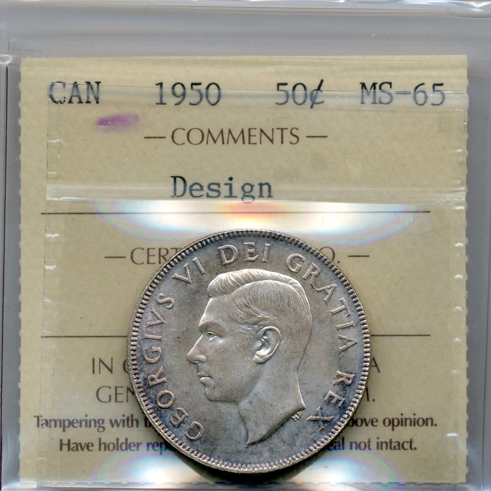 1950 Canada 50 Cent, Design - Gem Uncirculated, ICCS MS 65