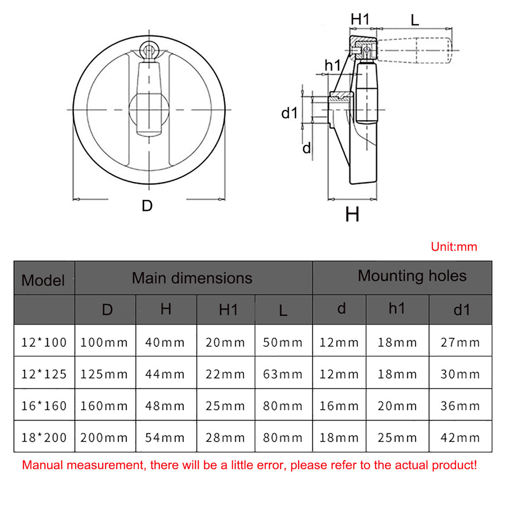 Foldable Handle Lathe Milling 100mm - 200mm Lathes Machine Black Handle Wheel