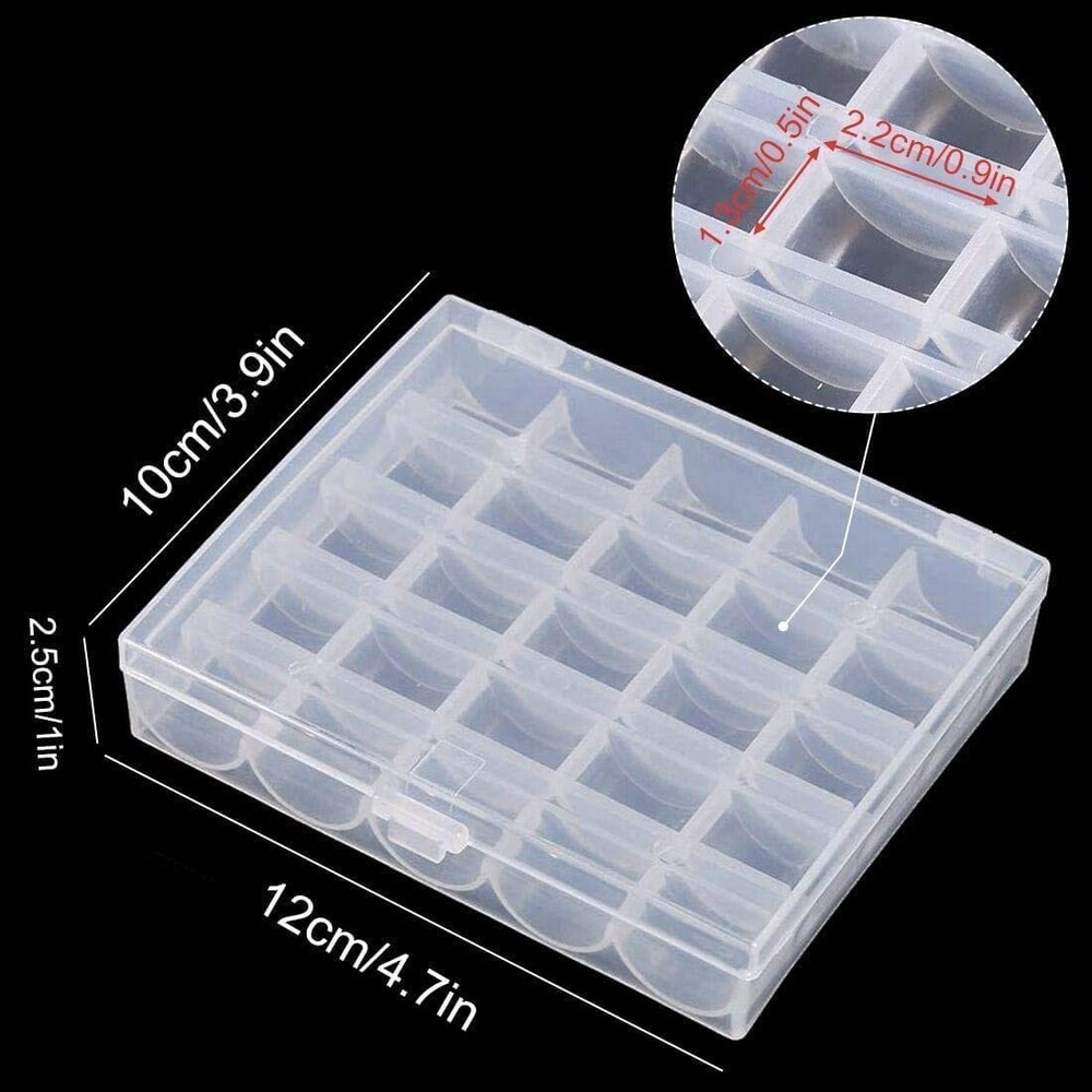 Plastic Bobbin Box, 25 Slots, Empty Spools, Transparent Case, Organizer