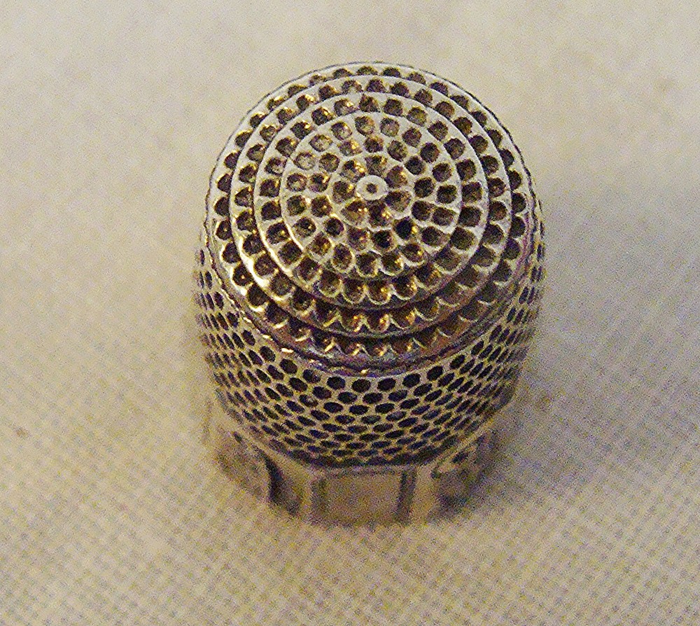 Antique Simons Bros. Sterling Silver Thimble, Panel & Floral Scroll, Sz 8