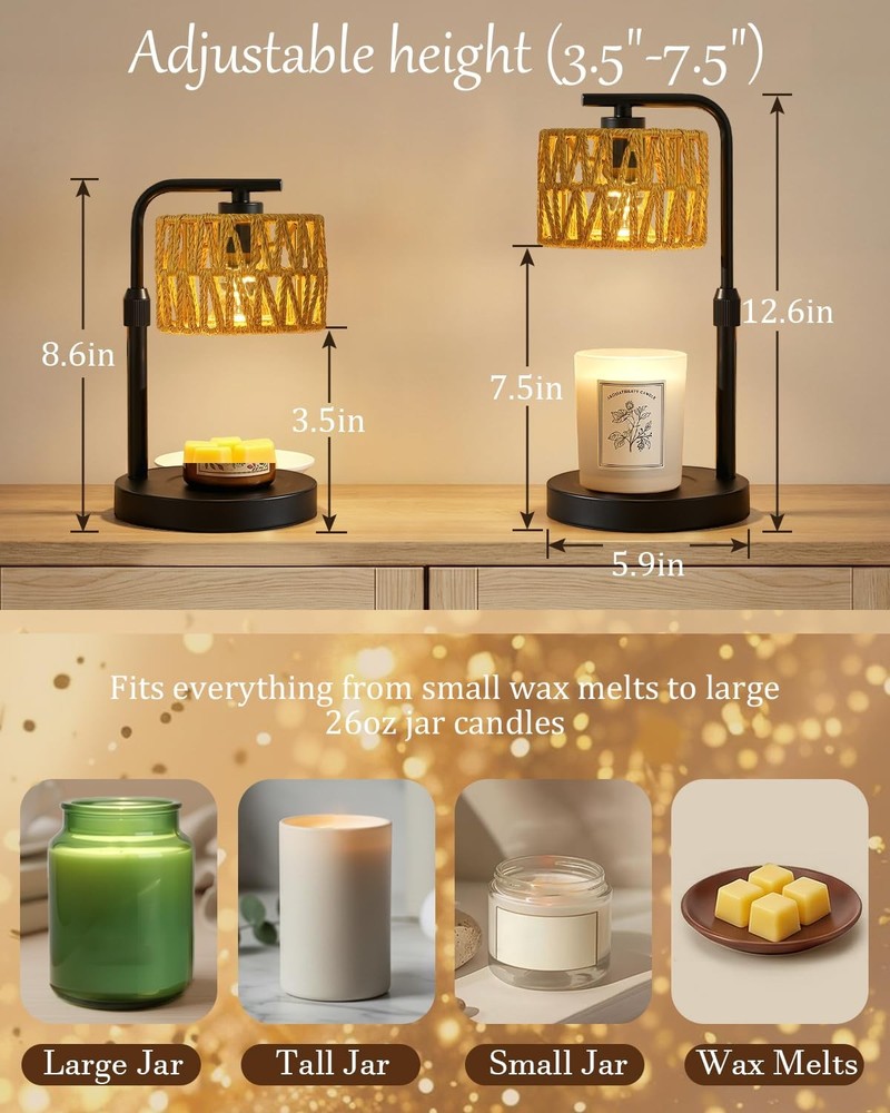 Candle Warmer Lamp, Timer Dimmable Candle Lamp, Adjustable Height and Brightn...