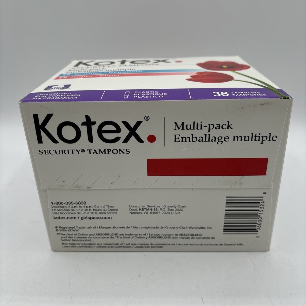 Kotex Security Tampons 18 super 18 Regular Multipack 36ct DMG Box Unscented
