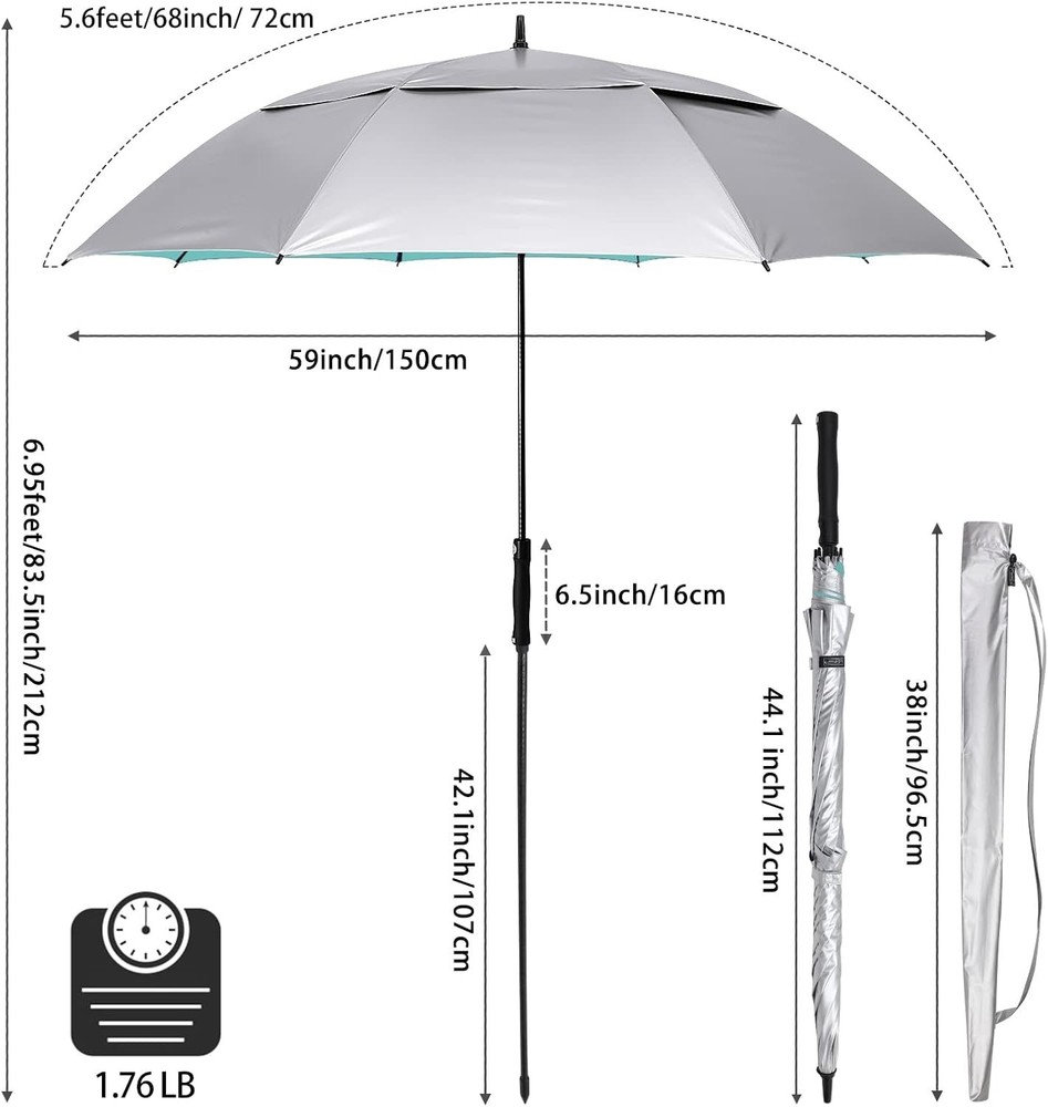Vented UV Golf/Beach Umbrella 68" Arc, Auto Open Oversize Extra Large Windpro...