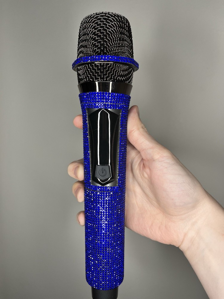 Blue Rhinestone Wireless Karaoke Microphone + Receiver System - Rechargeable