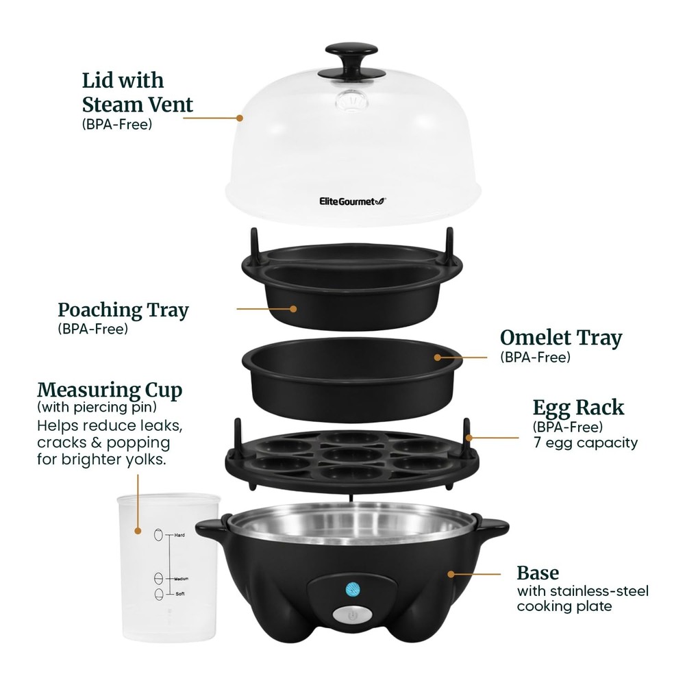 EGC-007B# Rapid Egg Cooker, 7 Easy-To-Peel, Hard, Medium, Soft Boiled Eggs, P...