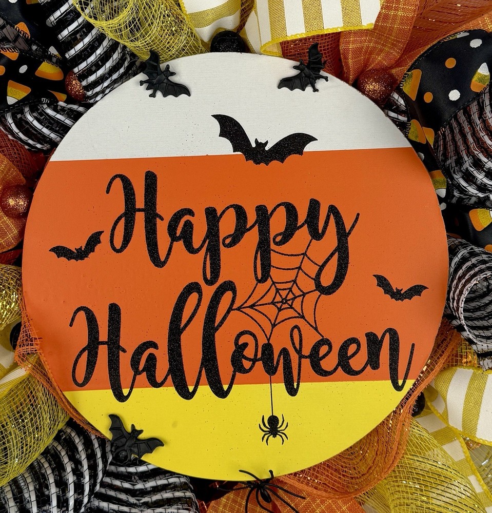 HAPPY HALLOWEEN Orange Deco Mesh WREATH 20 x 20