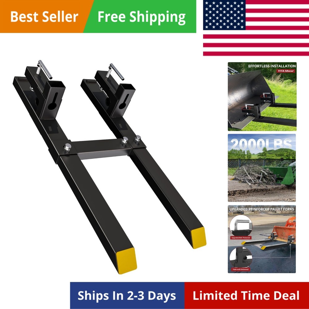 43" , 2000lbs Heavy Duty Quick Attach Bucket Fork with Adjustable Stabilizer ...