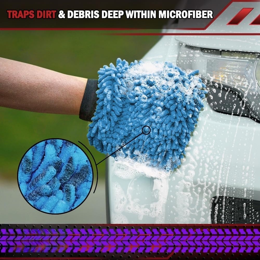 Car Wash Mitt Microfiber-2PK,Scratch-Free&Lint-Free,Premium Chenille Microfiber