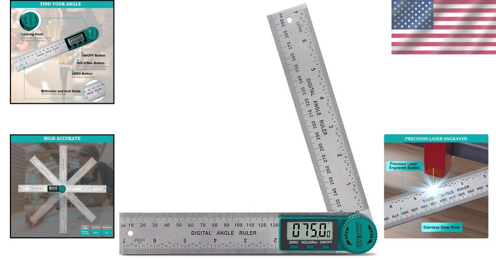 Accurate Angle & Measurement Tool - Digital Protractor with 2 Included Batteries