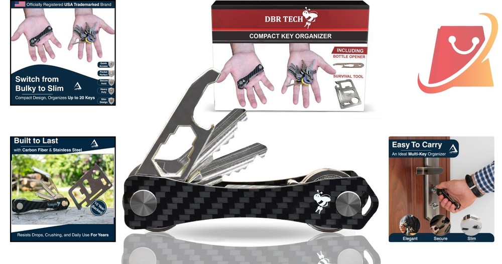 Compact Key Holder Carbon Fiber Multi-Key Organizer Slim Pocket Accessory