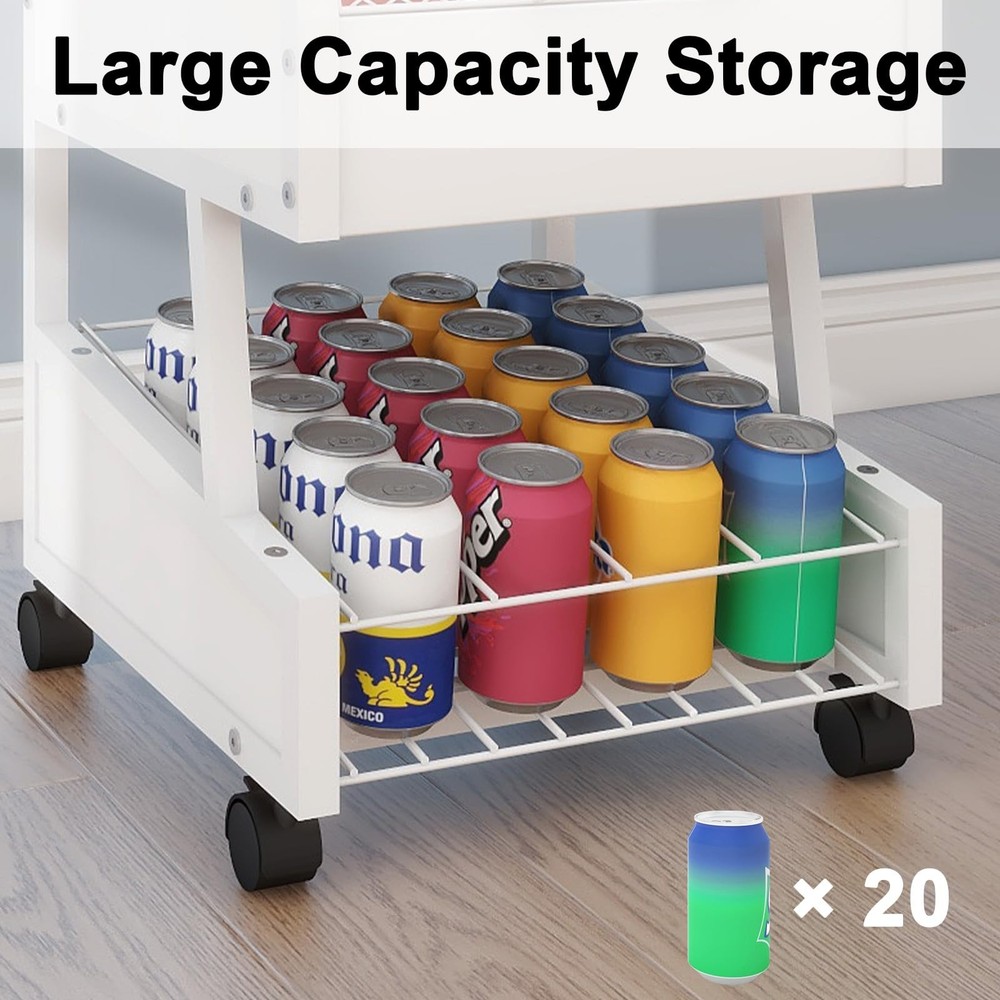 Compact Refrigerator Stand with Beverage Storage and Wheels Rolling Personal ...