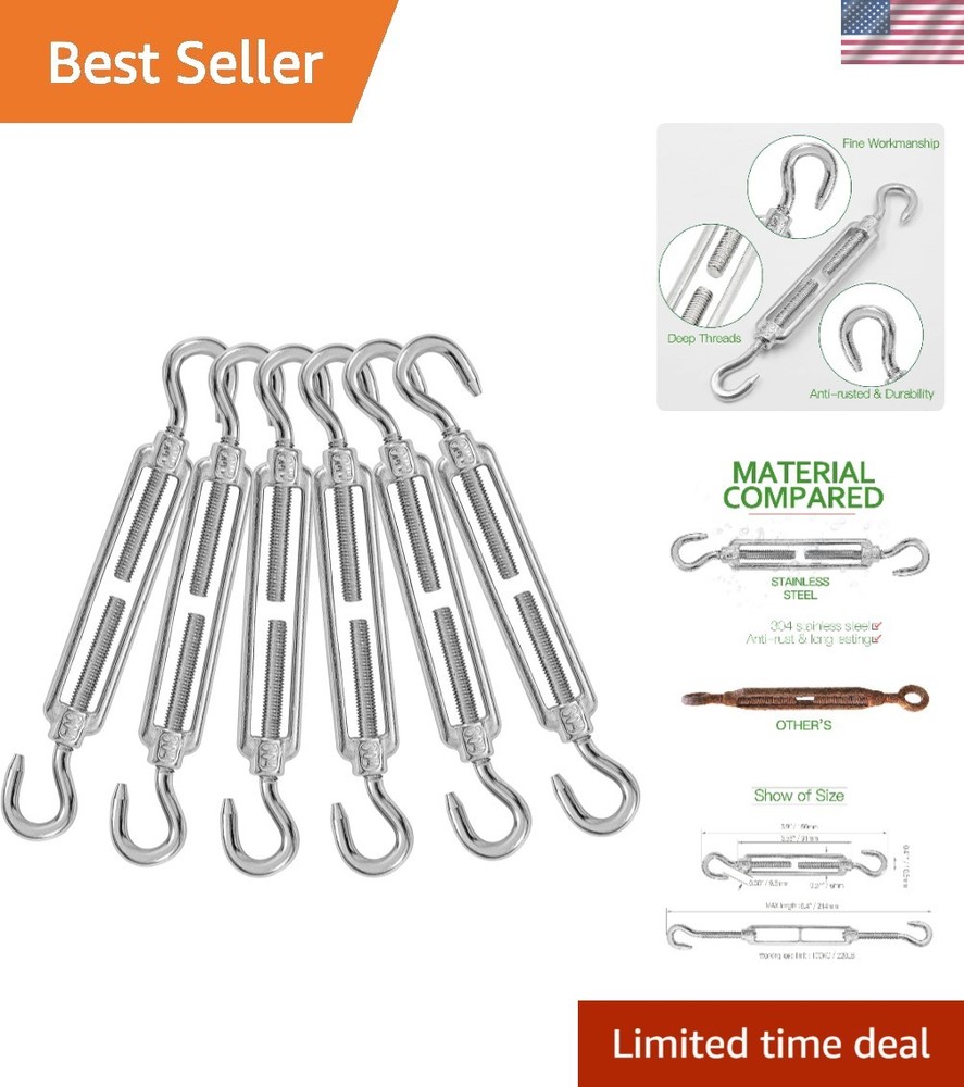 Heavy Duty 304 Stainless Steel Turnbuckles Set - 6PCS Hook & Hook Design