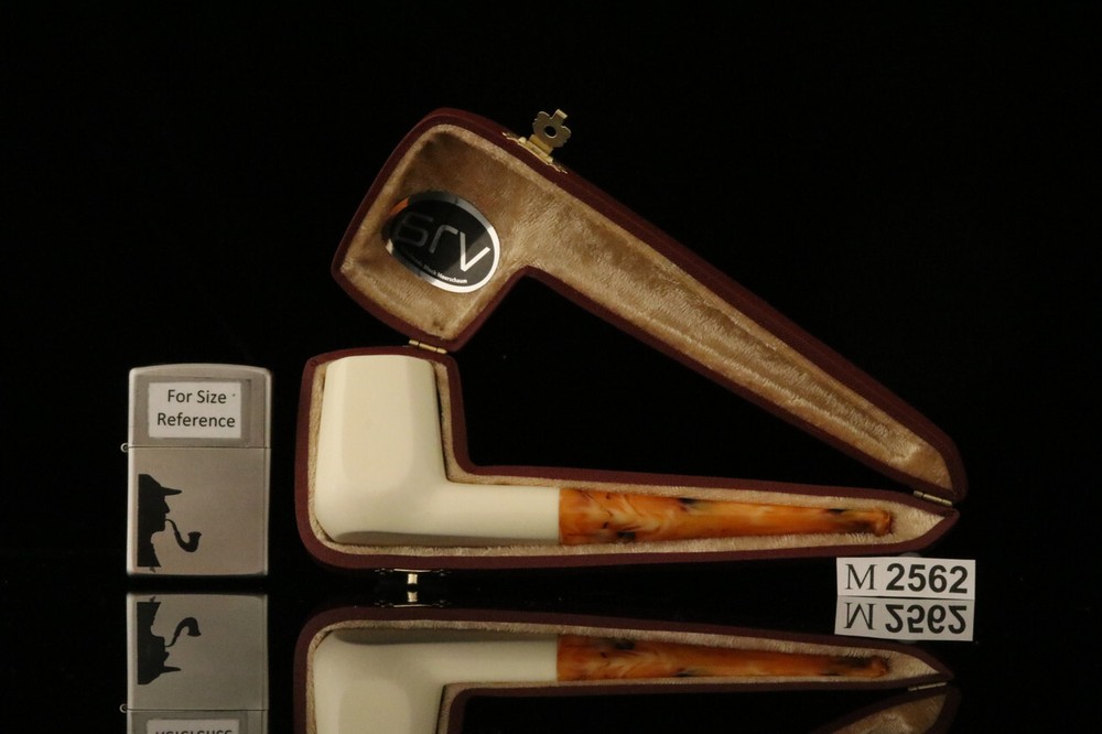srv - Sitting Panel Block Meerschaum Pipe with fitted case M2562