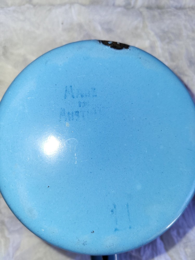 Small vtg blue and white enamel pan