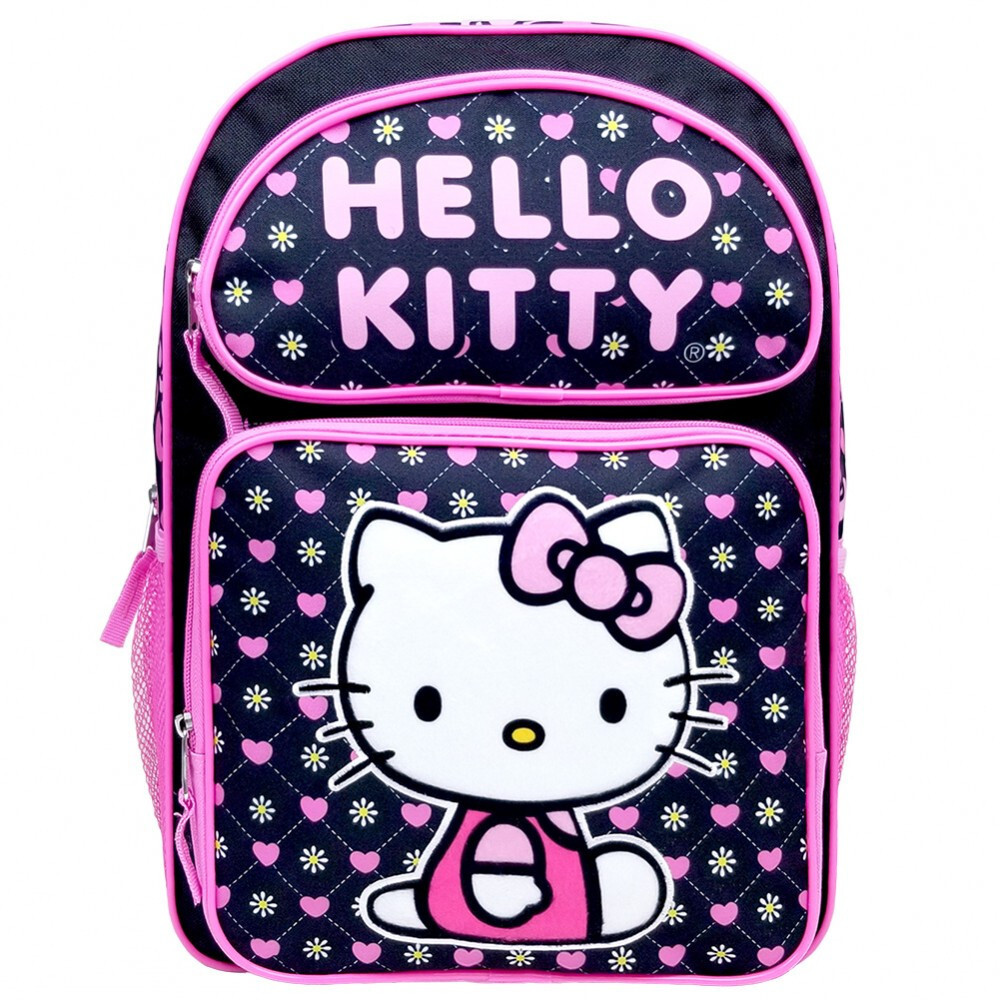 Large Backpack - Hello Kitty - Heart Black Pattern 16" #C6CF63