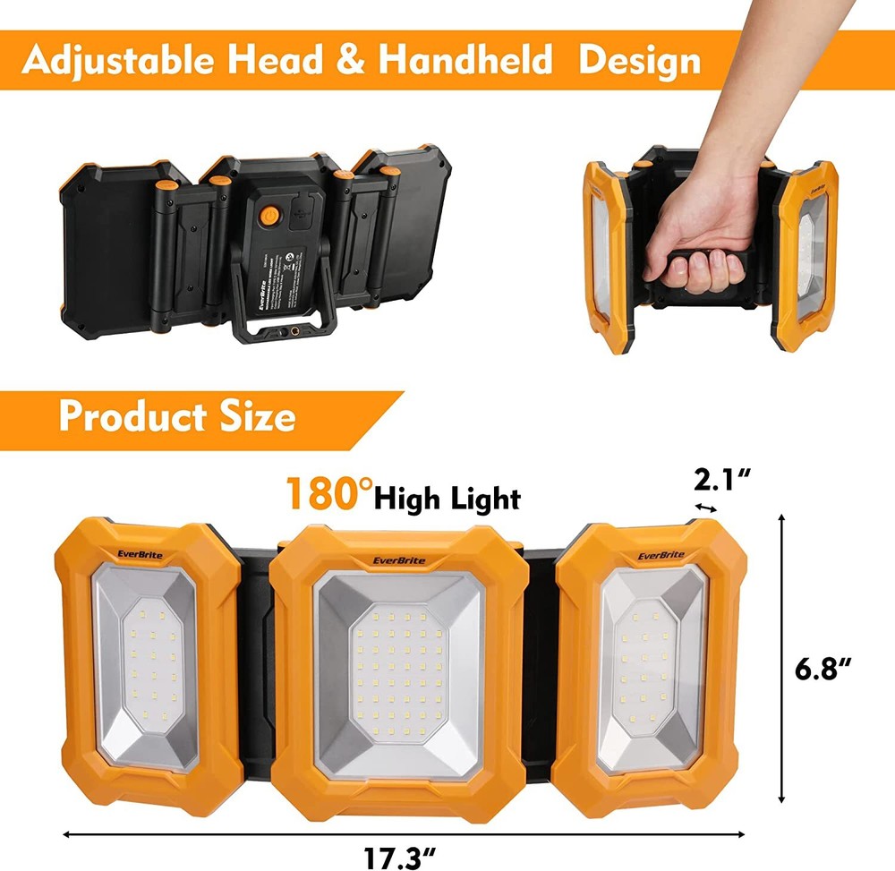 EverBrite LED Rechargeable Work Light 3000LM Folding Portable 7800mAh Capacity