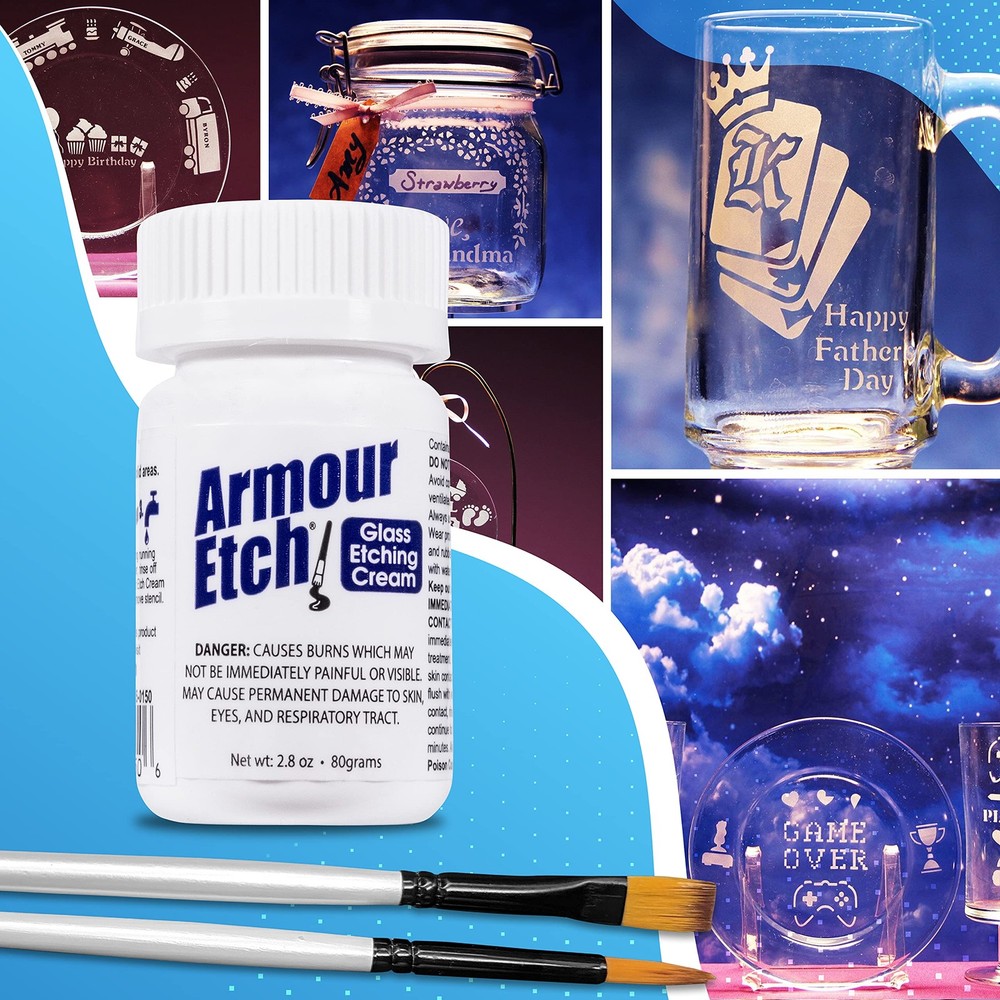 Armour Etch Glass Etching Cream - Starter 2.8oz Size - Bundled with Moshify