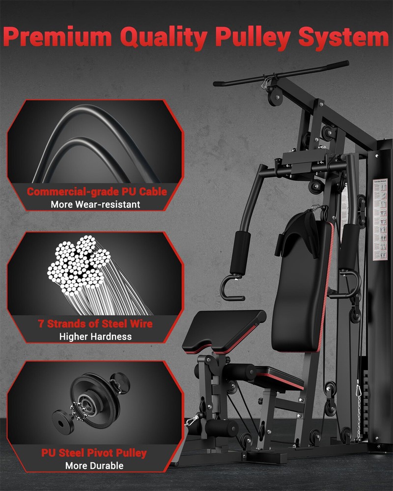 🔴150 Lbs Home Gym Machine Multifunctional Workout Equipment with Weight Stack