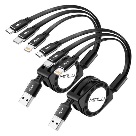 Multi Charging Cable [2Pack 4Ft] 3 in 1 Retractable Fast Charger Cable Multi