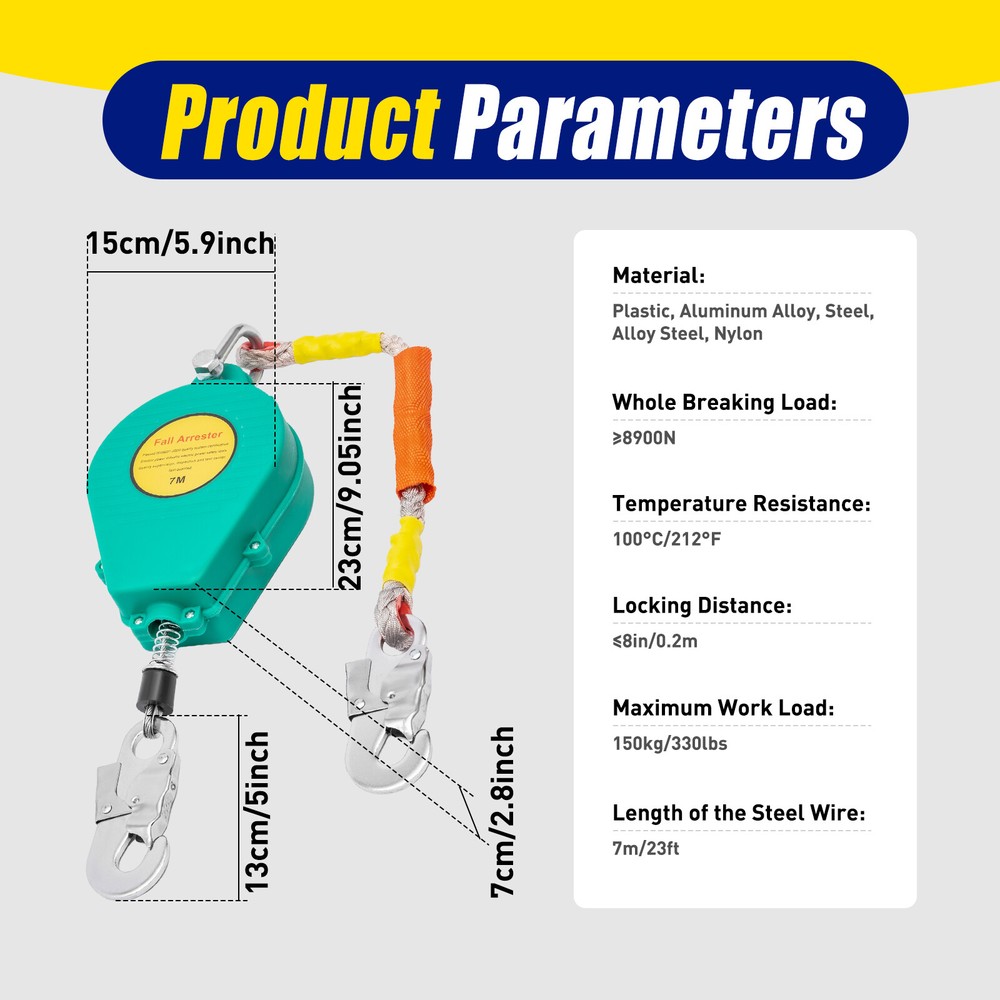 Self Retracting Lifeline 23 ft Fall Arrester Fall Protection Fall Arrestor Tool