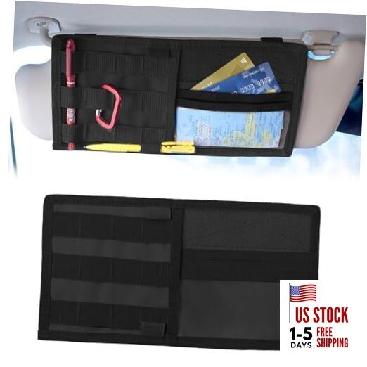 Car Sun Visor Organizer with Molle Panel, Tactical Visor Organizer Black