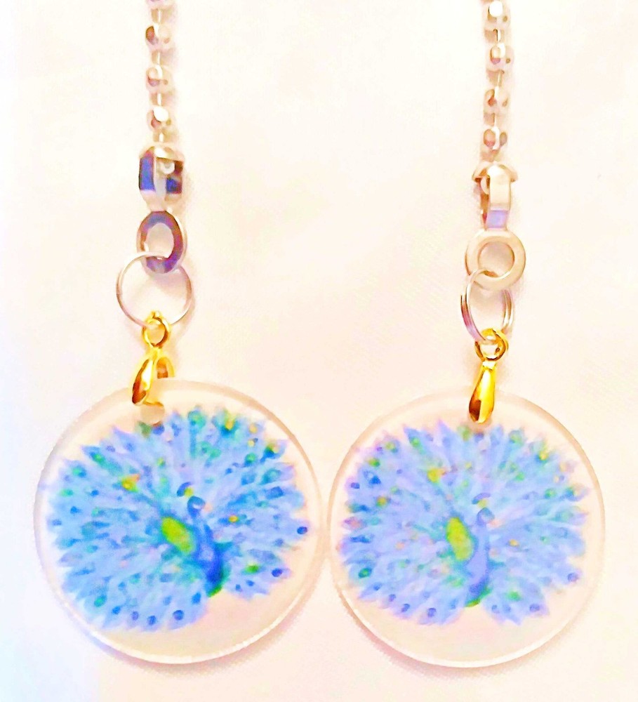 Set of Two ~ BLUE PEACOCK Plastic ~ Ceiling Fan Pulls