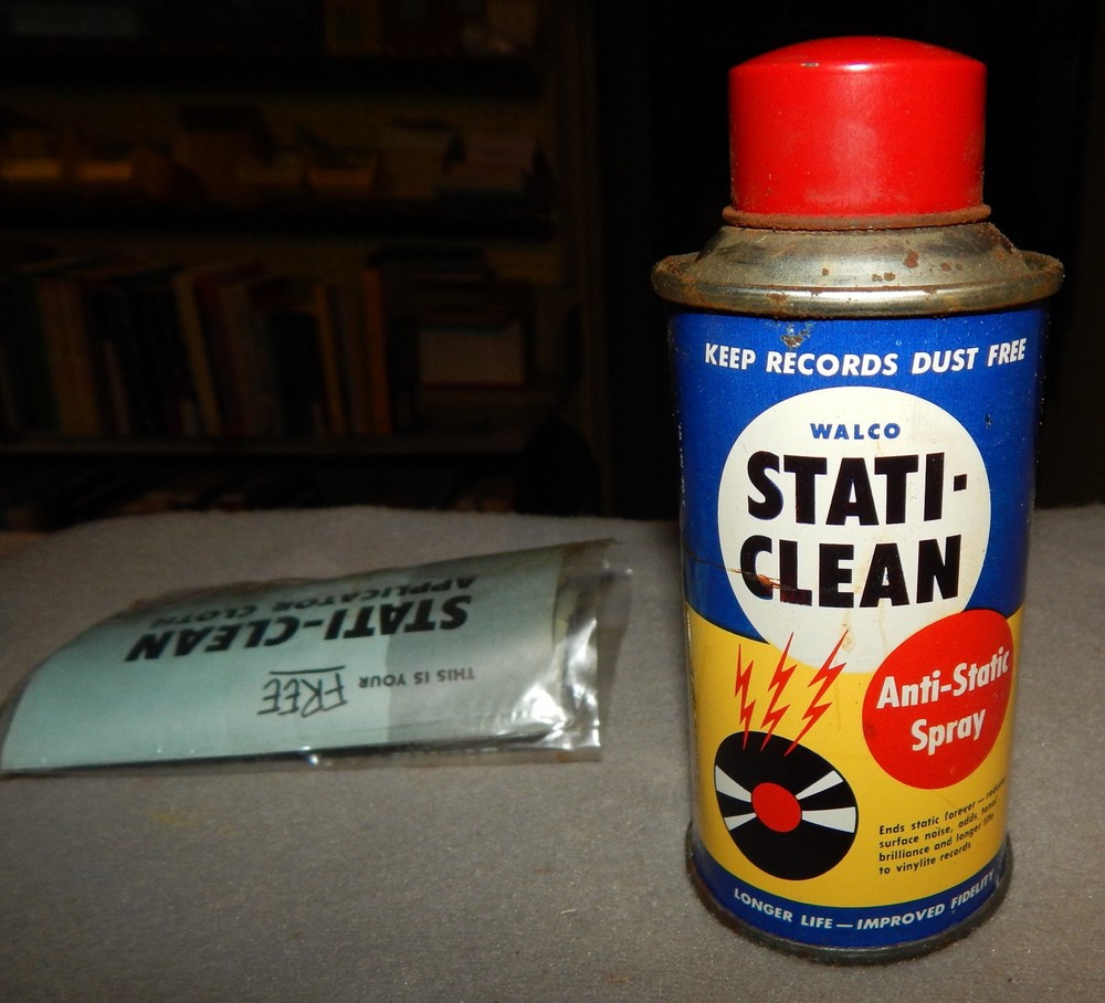 Vintage Walco Stati-Clean Record Spray - empty 5oz can, w/ cloth & intstructions