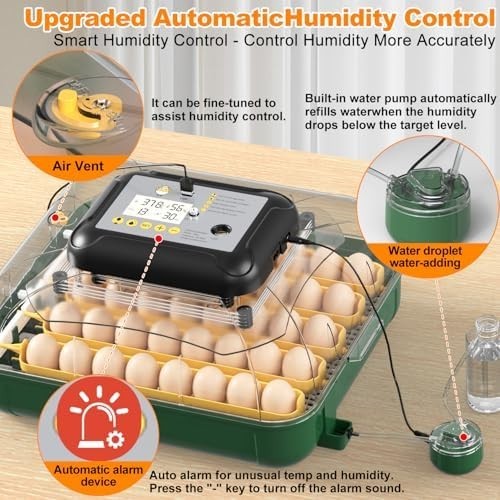30 Egg Incubator with Humidity Display, Egg Candler, Automatic Egg Turner,