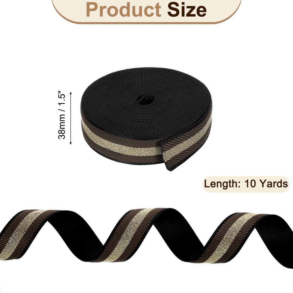 10Yards Nylon Webbing Strap, 38mm Striped Webbing Bag Strap, Brown
