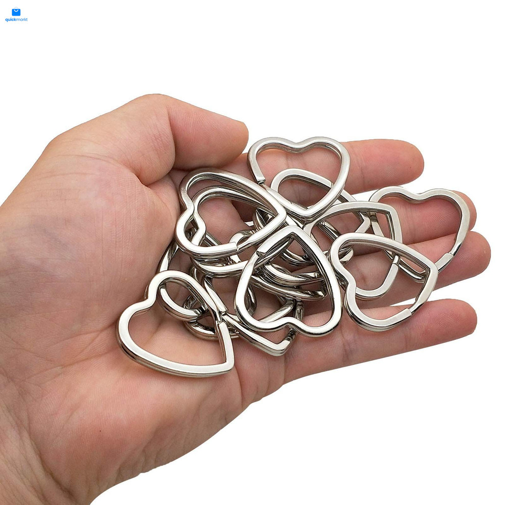 Oubaka 30Pcs Heart Shaped Split Key 30pcs Rings Silver