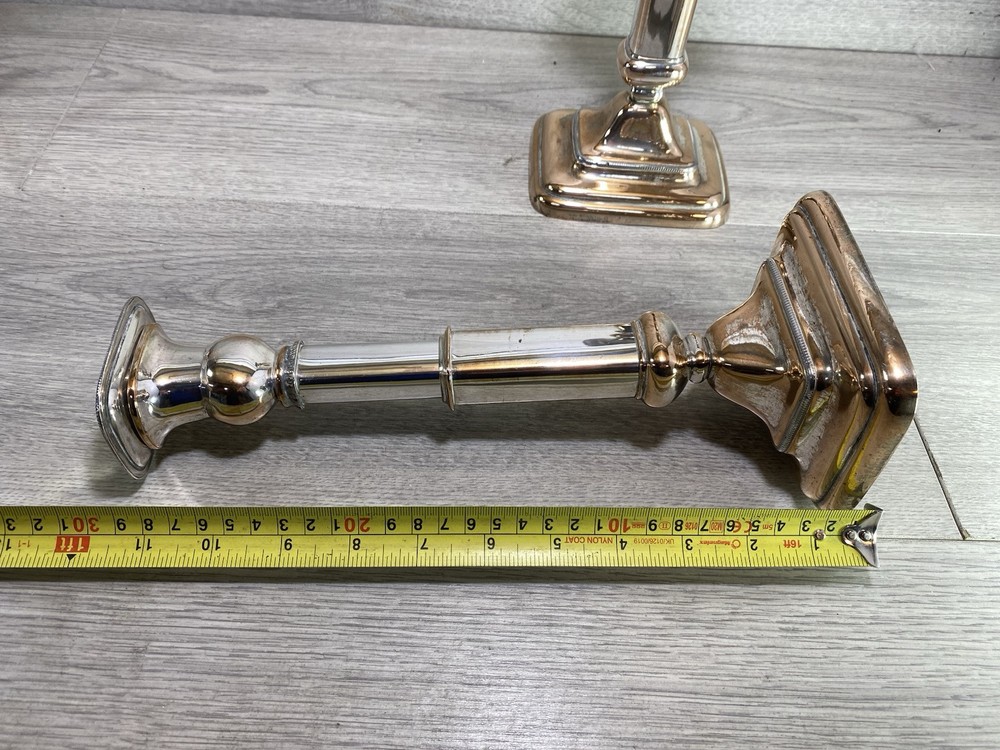 Pair 19th c. Old Sheffield Silver Plate on Copper Telescoping Candlesticks