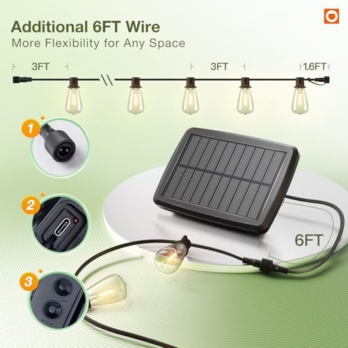 33(27+6) FT Solar String Lights Waterproof,Patio 27+6FT(9 Sockets)(1 Pack)
