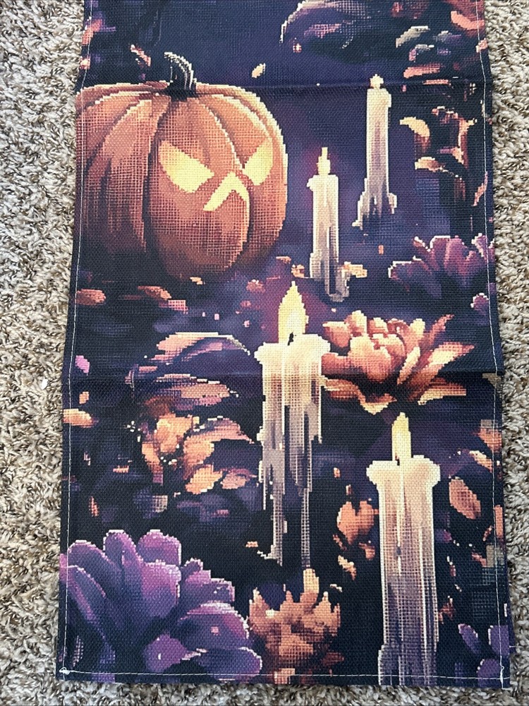 Purple Pumpkins Candles Halloween Table Runner 71 Inch Fall Kitchen Dining