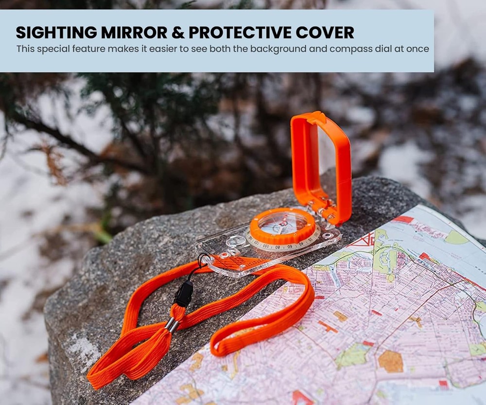 Boy Scout Sighting Compass - Adjustable Declination Mirror, Compass Base Plate,