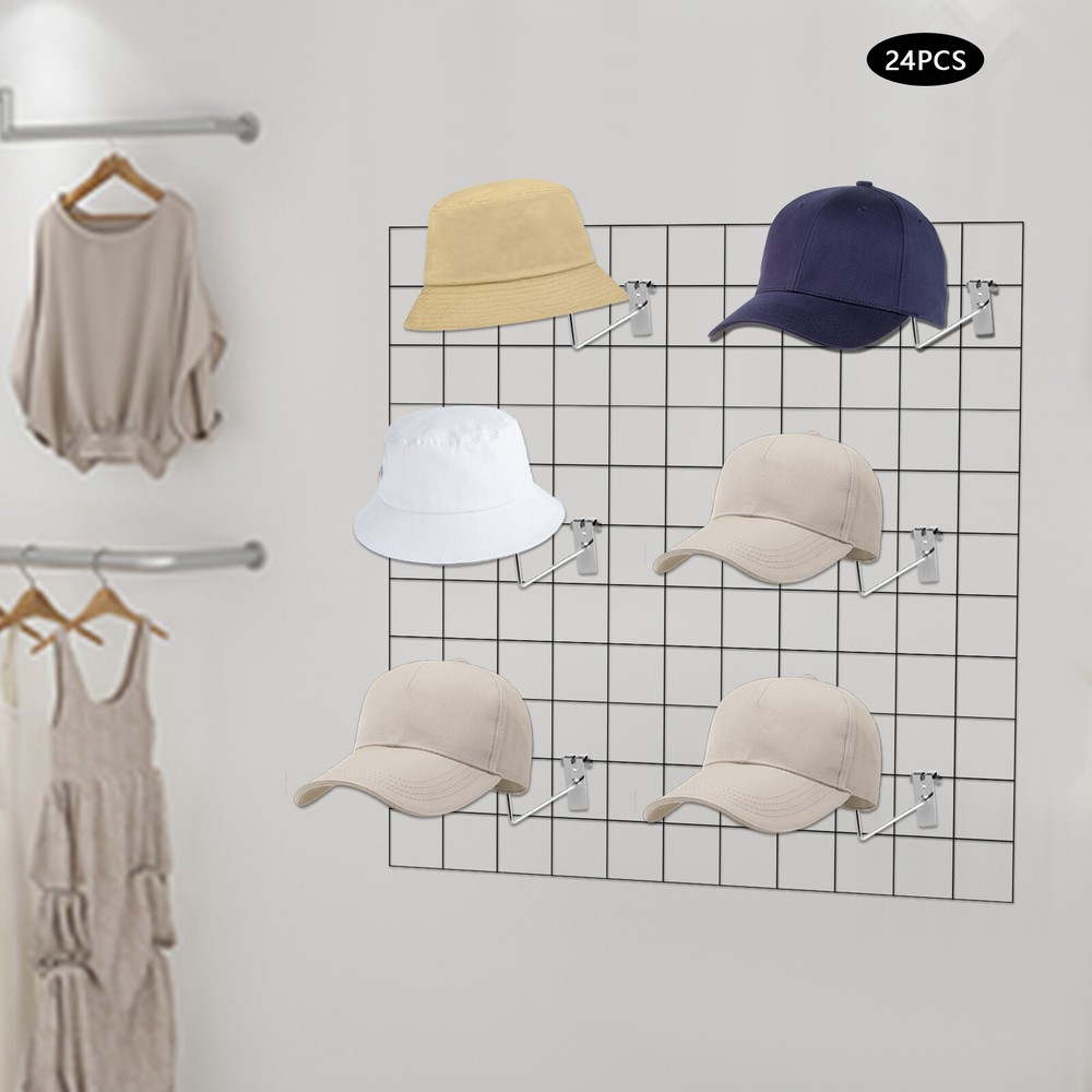 24pcs Hat Rack Gridwall Hooks Retail Wall Cap Display Organizer Hat Hanger DIY