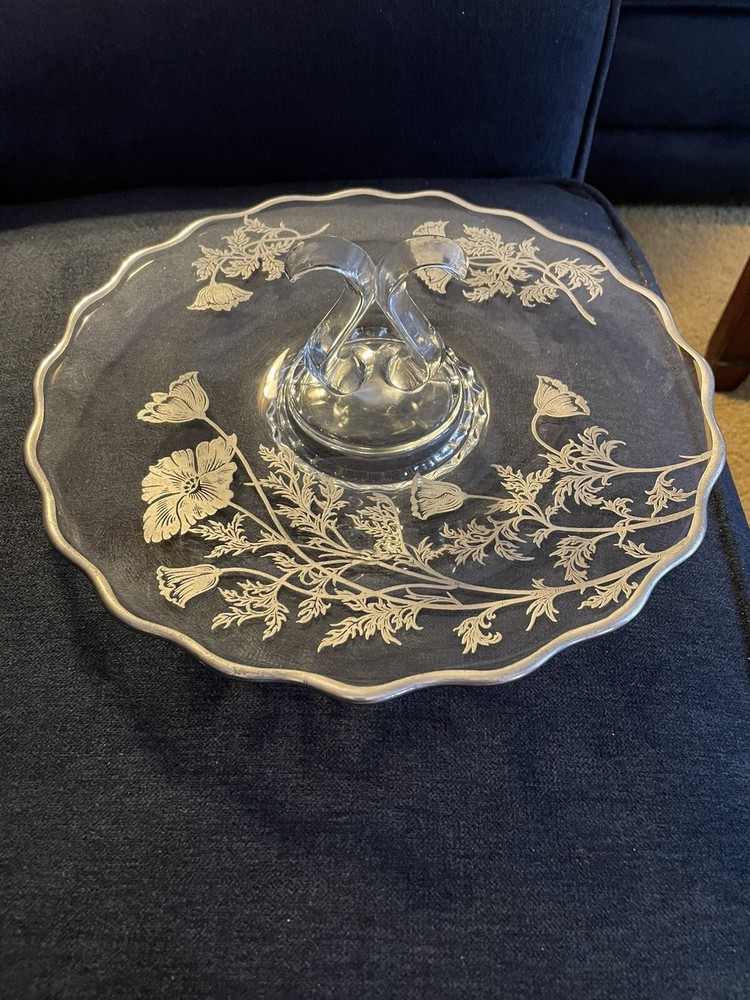 sterling silver trimmed glass dish with handle