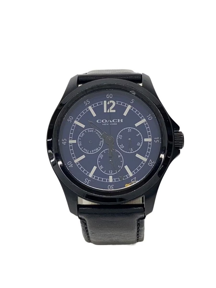 COACH quartz watch analog leather NVY BLK
