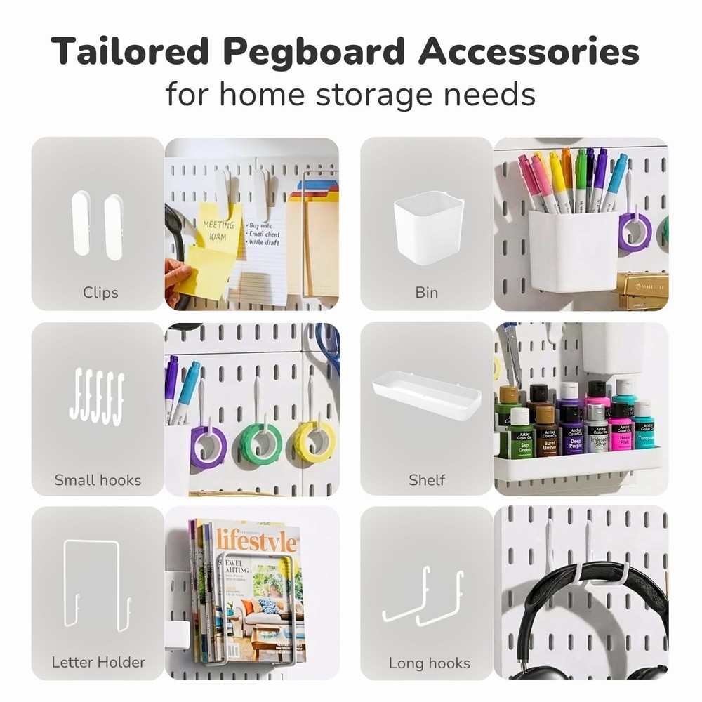 Peg Board Wall Organizer – Plastic Pegboard Panels, Modular Peg Board Storage...