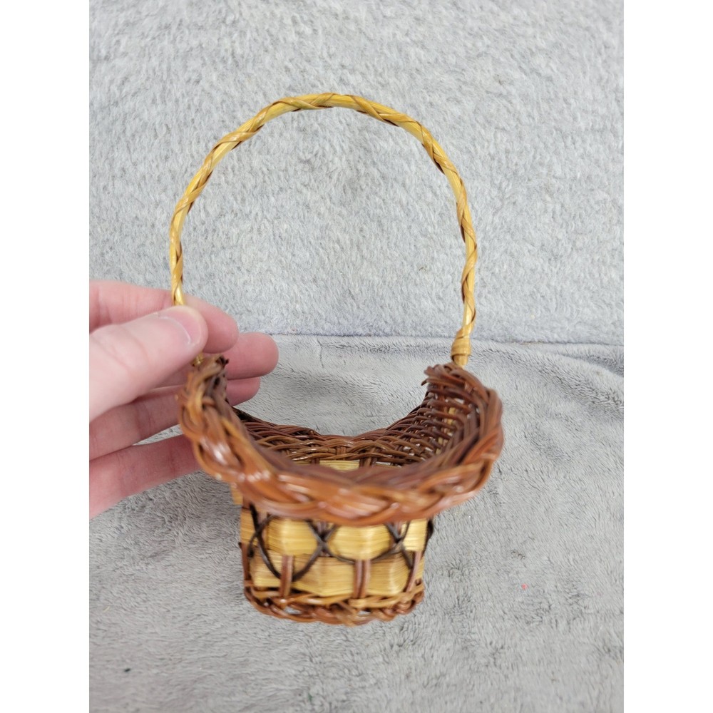 Mini Wicker Basket Decorative Handle Small Rattan Weave Accent