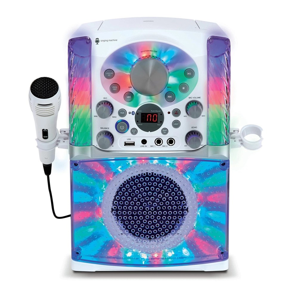 SML625BTWD Karaoke Machine, Portable Bluetooth CD+G Karaoke System, White