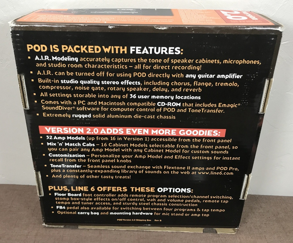Tested Line 6 POD 2.0 Amp Modeler Multi-Effects Processor w/ Box PSU Manual CD