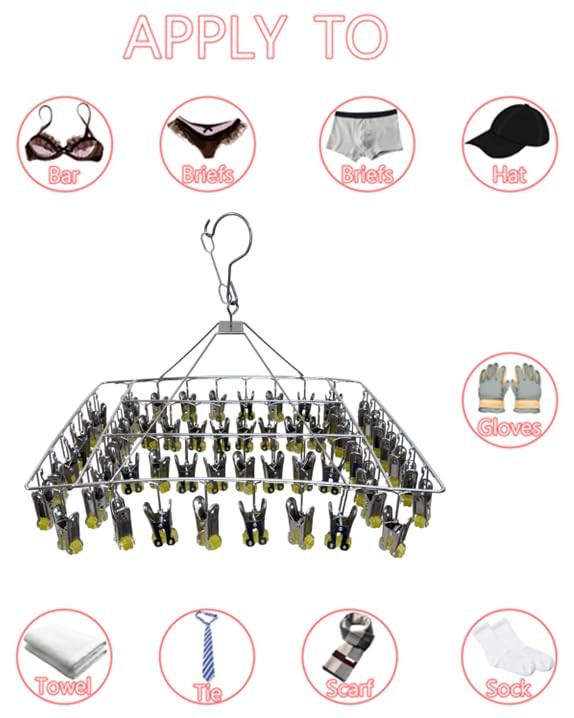 Quick Release Stainless Steel Laundry Drying Rack with Clips, Swivel Hook Win...