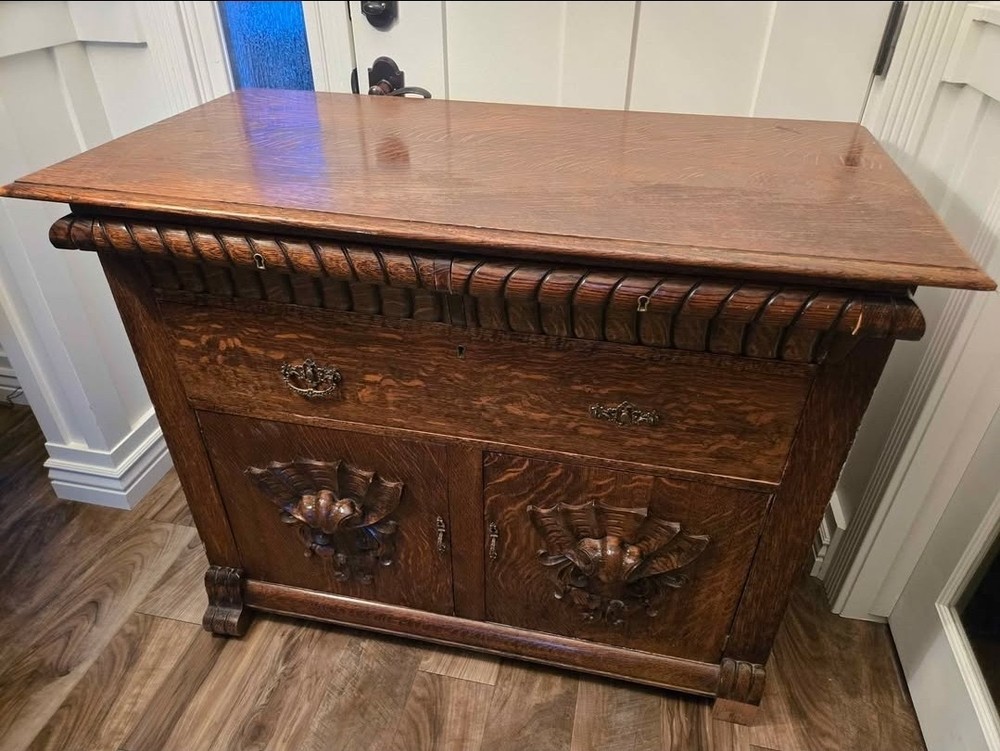 Antique Tiger Oak Buffet Sideboard Decorative