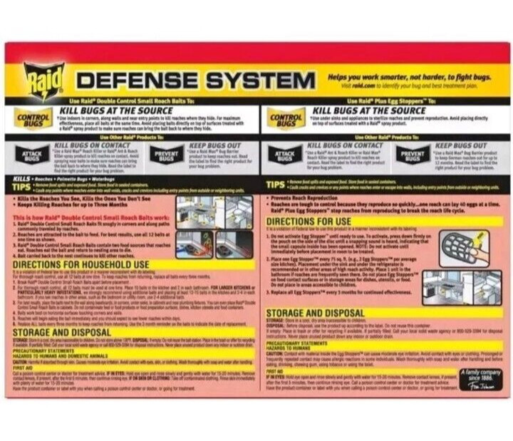Raid Double Control 12 Small Roach Baits + 3 Egg Stoppers Kills & Sterilizes