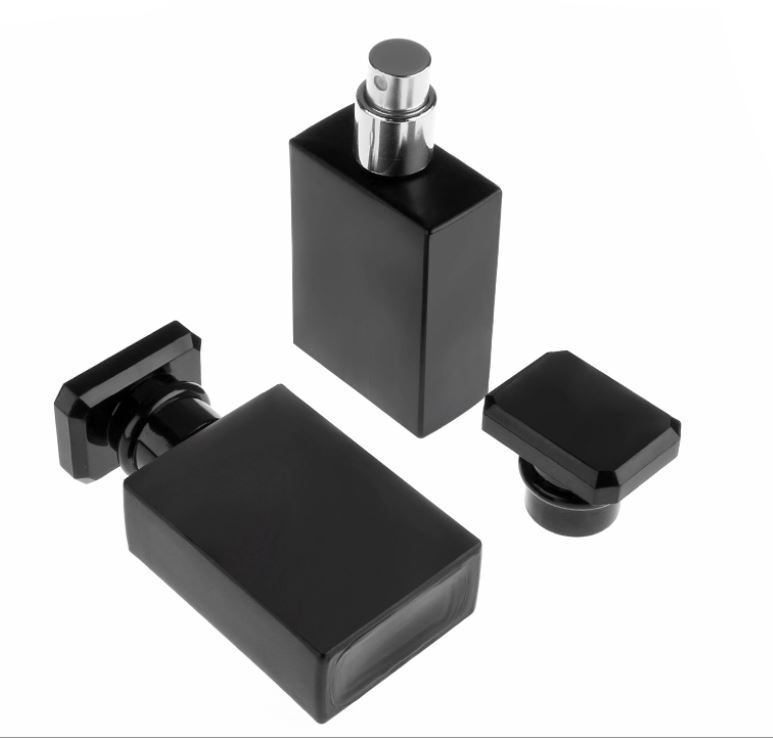 30ml Empty Glass Perfume Spray Bottle Refillable Clear Rectangular Jet Black