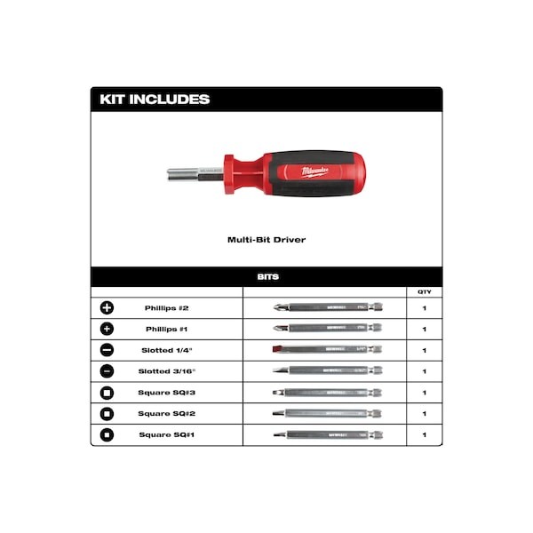 Milwaukee Tool 48-22-2132 9-In-1 Square Drive Multi-Bit Driver