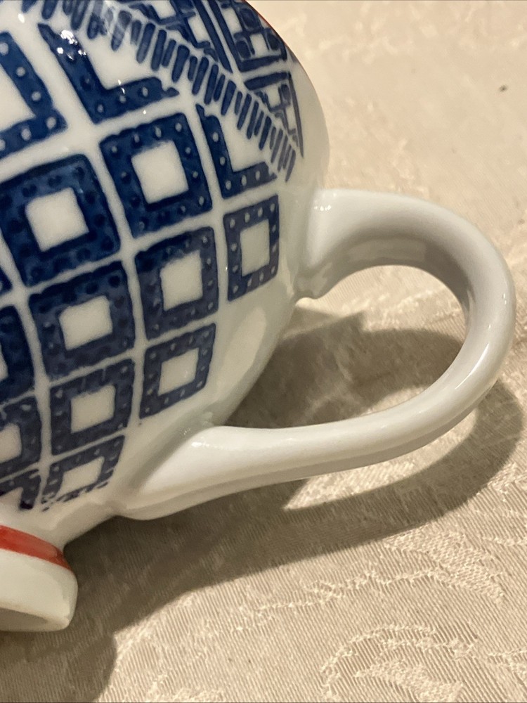 Joyye Scandi Style Pattern Blue White And Red Handled Cup Replacement