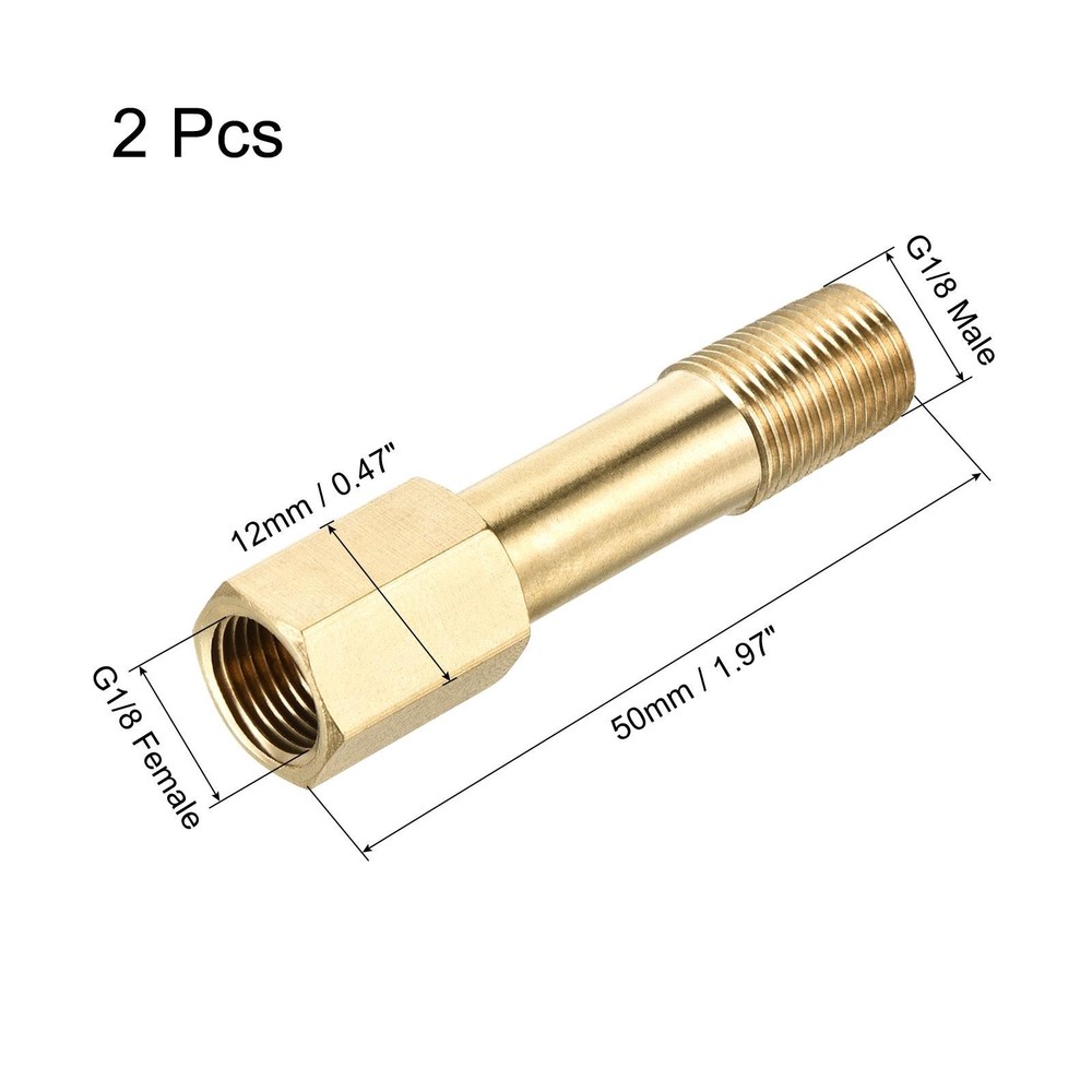Brass Pipe Fitting G1/8 Adapter 50mm Extension Connector Hex Coupling 2 Pack